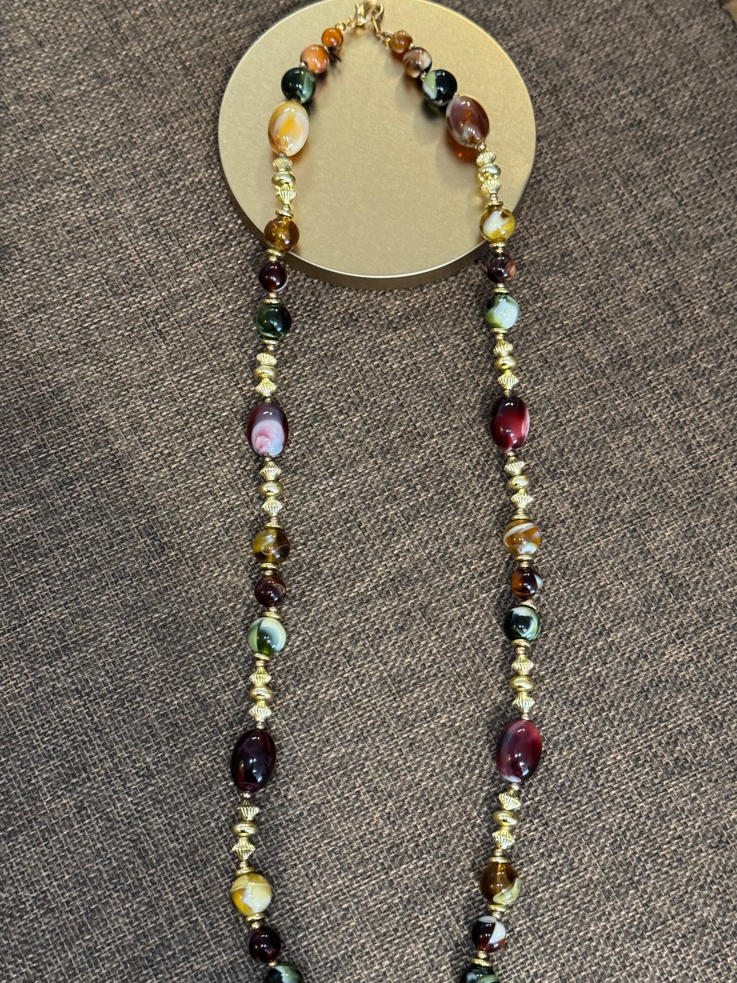 Vintage-Inspired Boho Statement Necklace | Jewel-Toned Acrylic Beads - 28"