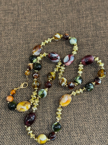 Vintage-Inspired Boho Statement Necklace | Jewel-Toned Acrylic Beads - 28"