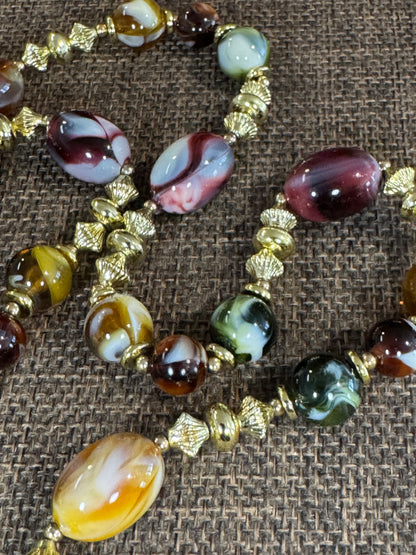 Vintage-Inspired Boho Statement Necklace | Jewel-Toned Acrylic Beads - 28"