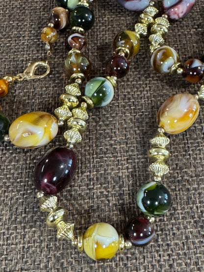 Vintage-Inspired Boho Statement Necklace | Jewel-Toned Acrylic Beads - 28"