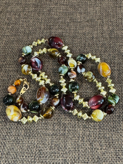 Vintage-Inspired Boho Statement Necklace | Jewel-Toned Acrylic Beads - 28"