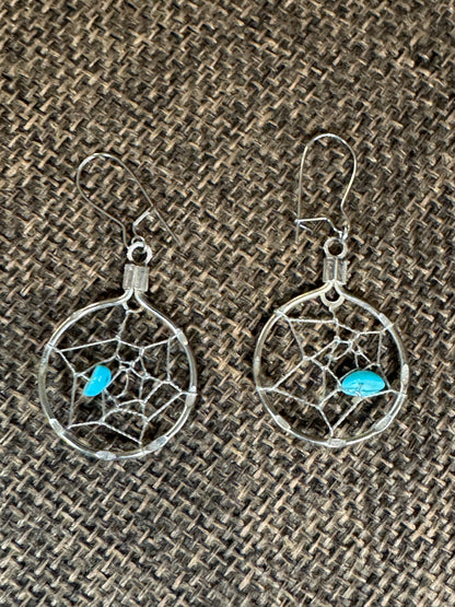 Dreamcatcher Dangle Earrings | Silver & Turquoise Accent
