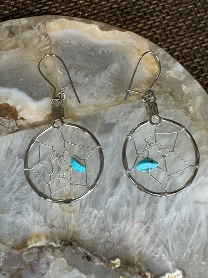 Dreamcatcher Dangle Earrings | Silver & Turquoise Accent