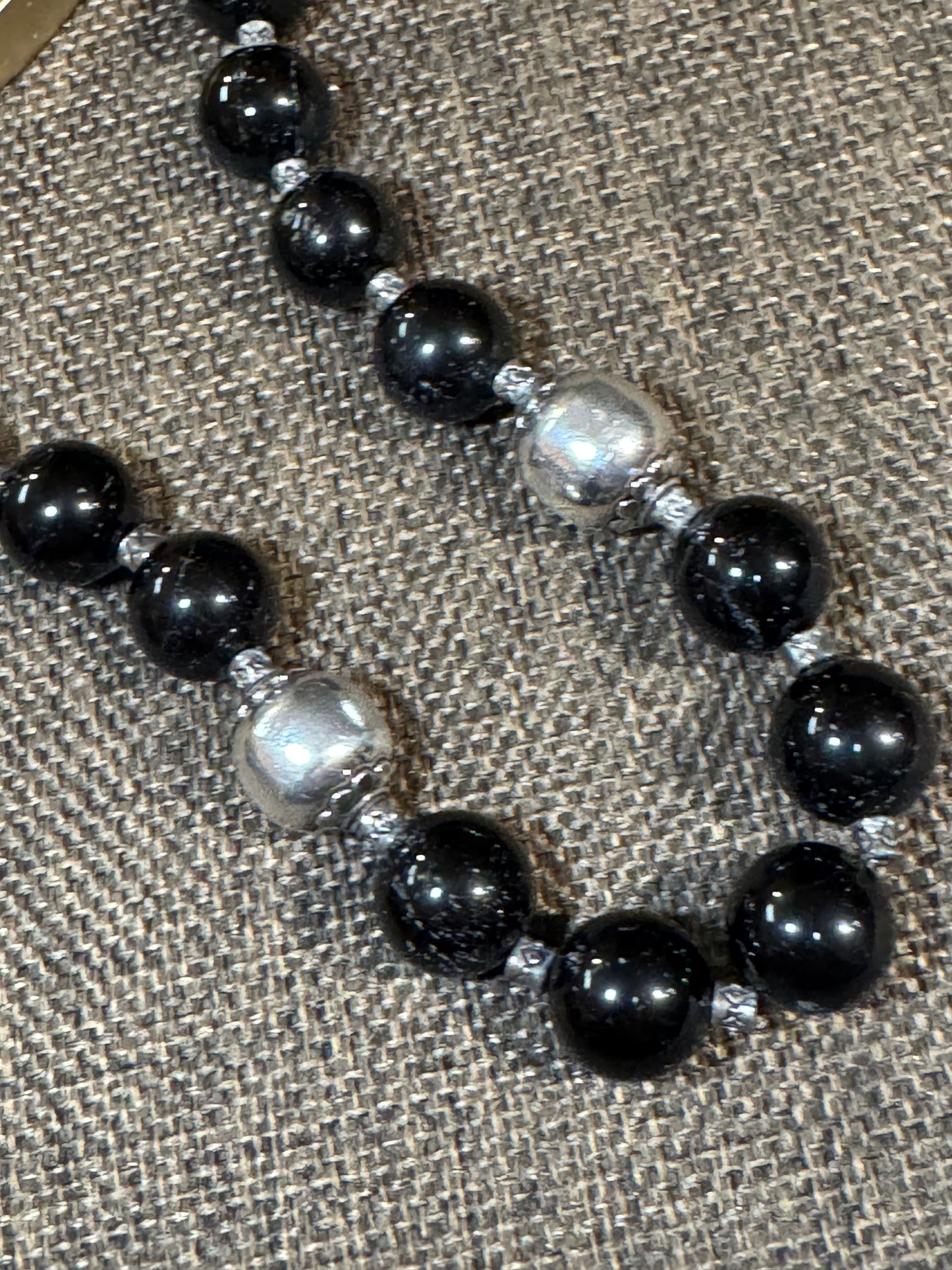 Black Onyx and Sterling Silver Bead Necklace | Adjustable Bolo Style