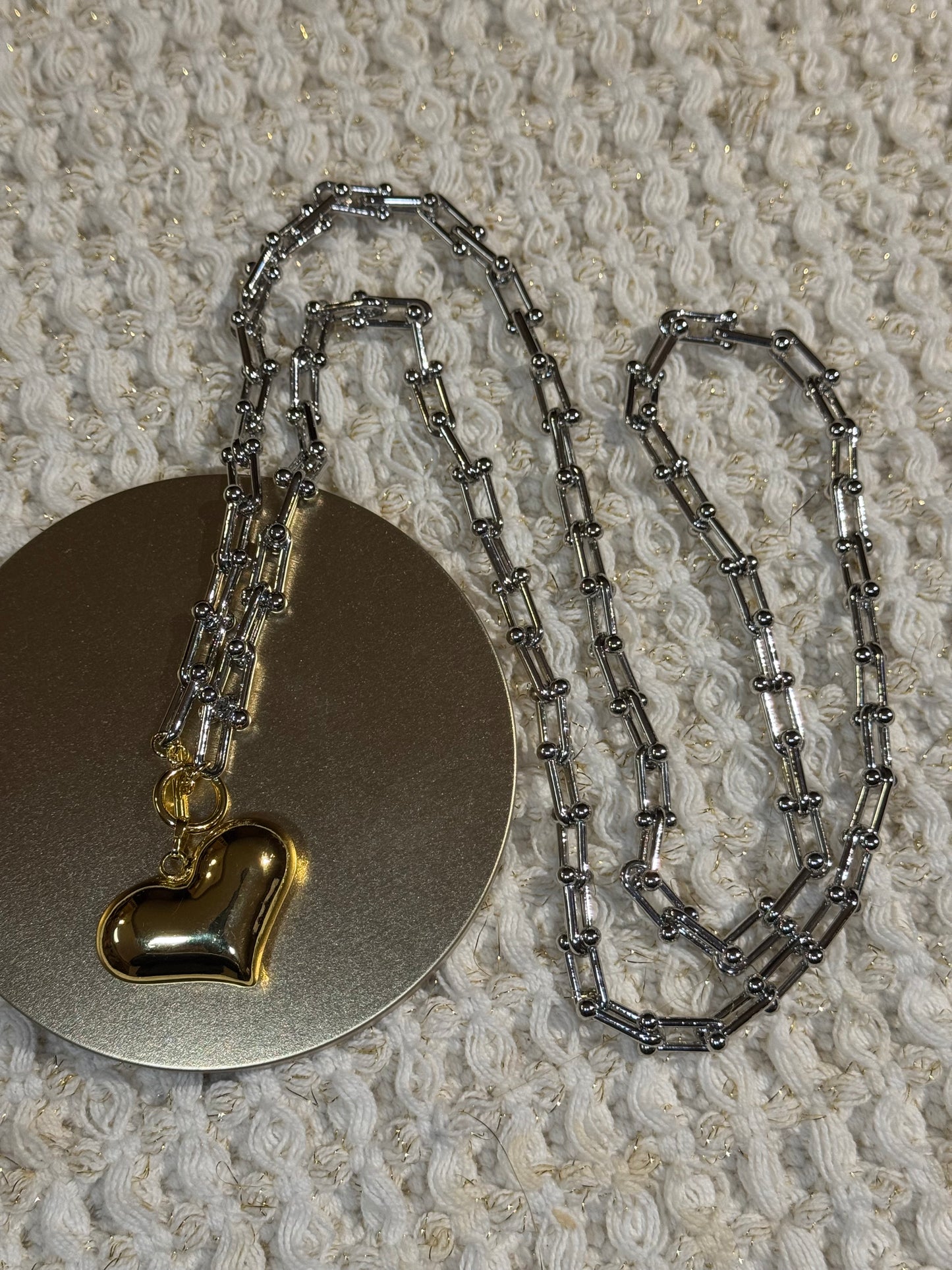 Chunky Link Heart Necklace | Puffed Heart Pendant – 36"