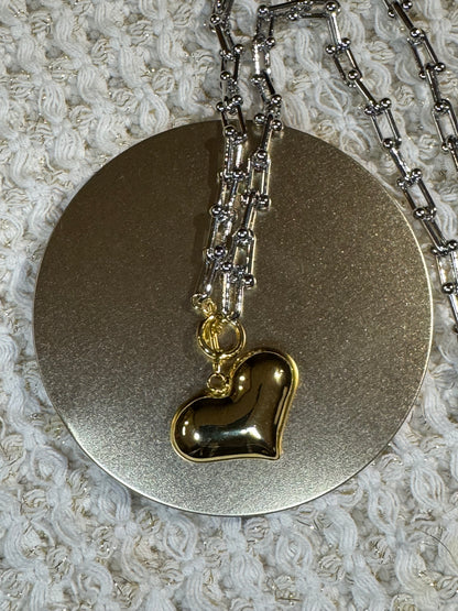 Chunky Link Heart Necklace | Puffed Heart Pendant – 36"