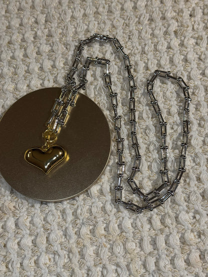 Chunky Link Heart Necklace | Puffed Heart Pendant – 36"