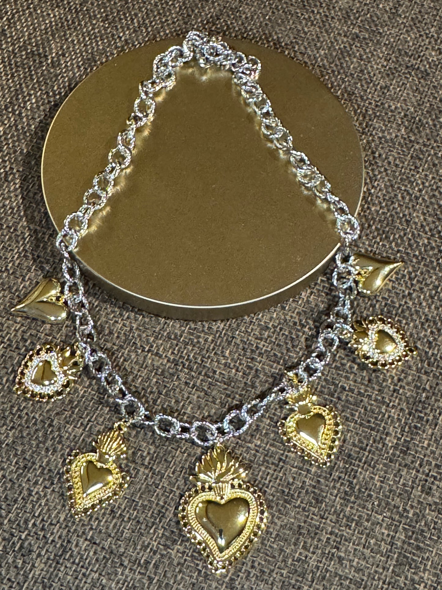 Elizabeth Mixed-Metal Heart Charm Necklace | Statement Chain