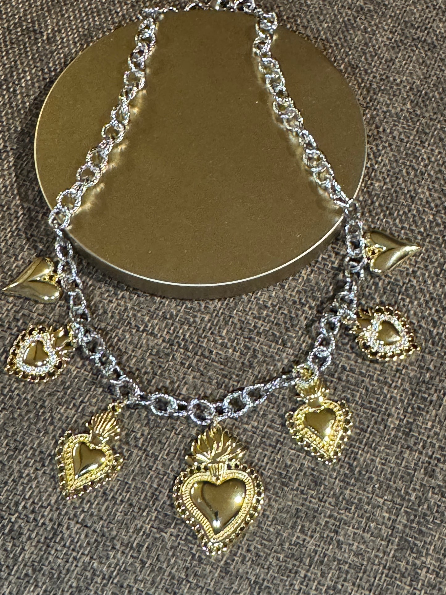 Elizabeth Mixed-Metal Heart Charm Necklace | Statement Chain