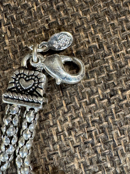 Signed Premier Designs Silver Hostess Charm Bracelet | Heart, Crown, Cross & Ring