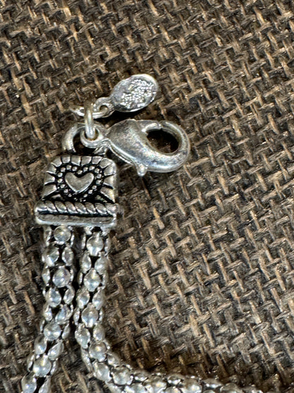 Signed Premier Designs Silver Hostess Charm Bracelet | Heart, Crown, Cross & Ring