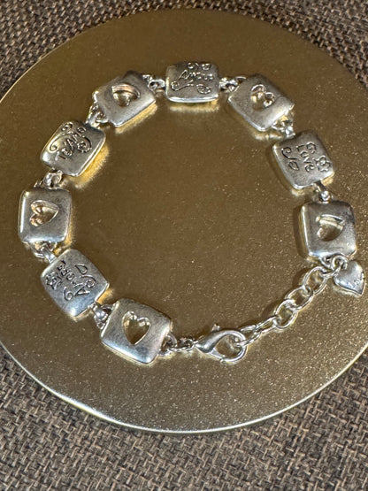 Brighton Square Link Love Bracelet | Silver-Tone Heart & Engraved Design