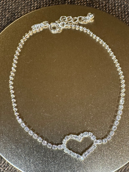 Vintage Avon Open Heart Anklet | Silver-Plated Rhinestone Chain