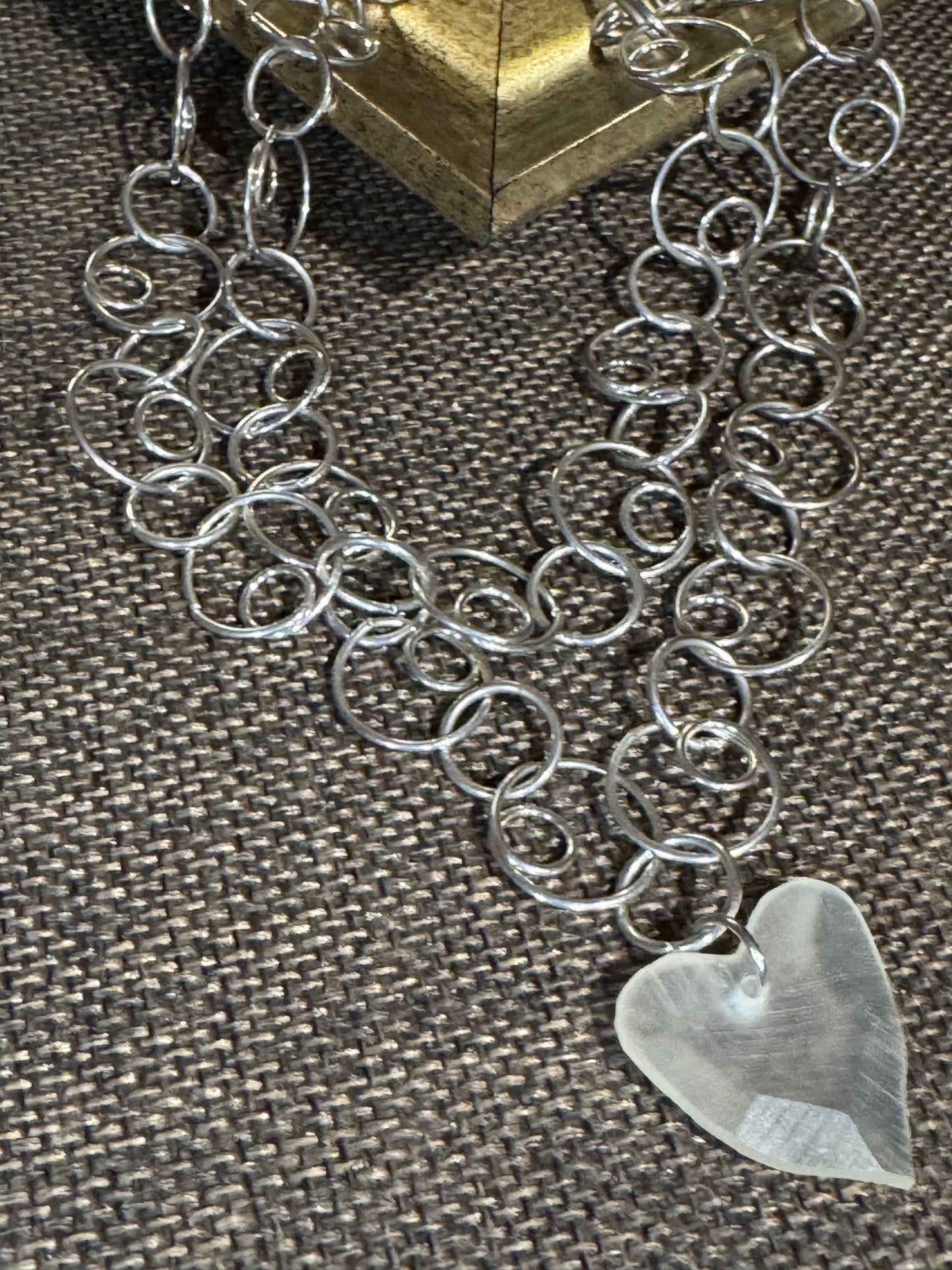 Multi-Strand Open Circle Link Necklace | Silver-Tone with Heart Pendant