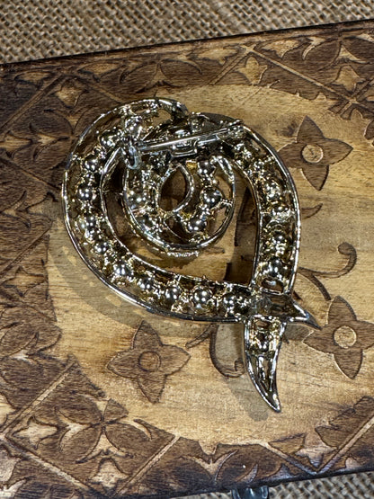 Vintage Faux Pearl & Rhinestone Swirl Brooch