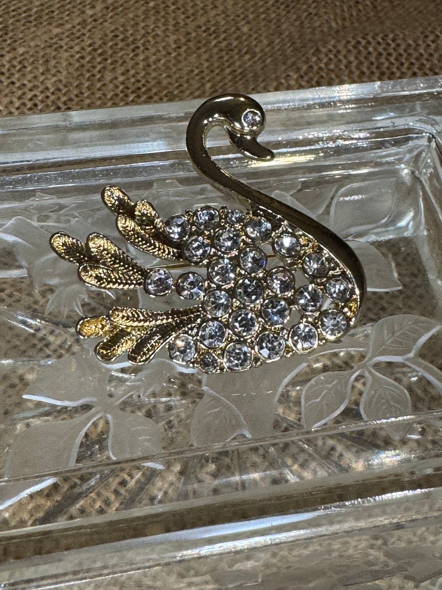 Vintage Rhinestone Swan Brooch