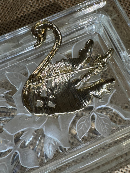 Vintage Rhinestone Swan Brooch