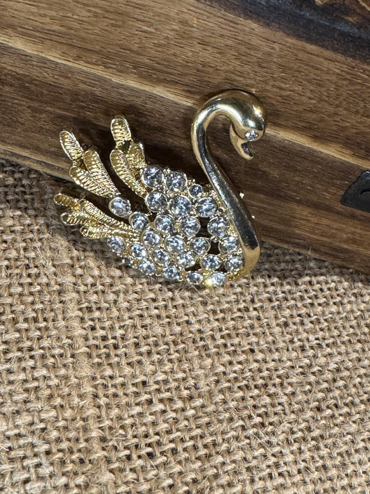 Vintage Rhinestone Swan Brooch