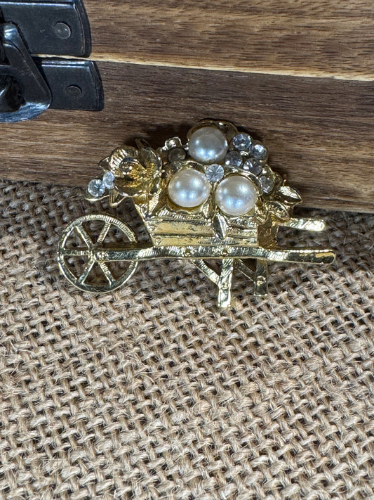 Vintage Floral Wheelbarrow Brooch