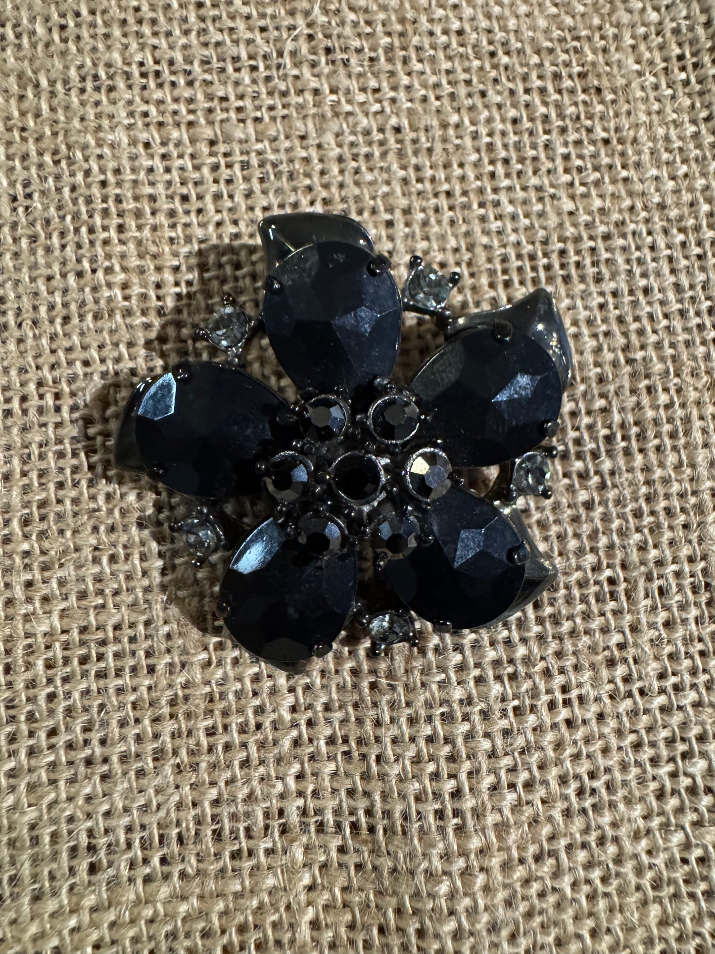 Vintage Liz & Co Black Rhinestone Flower Brooch