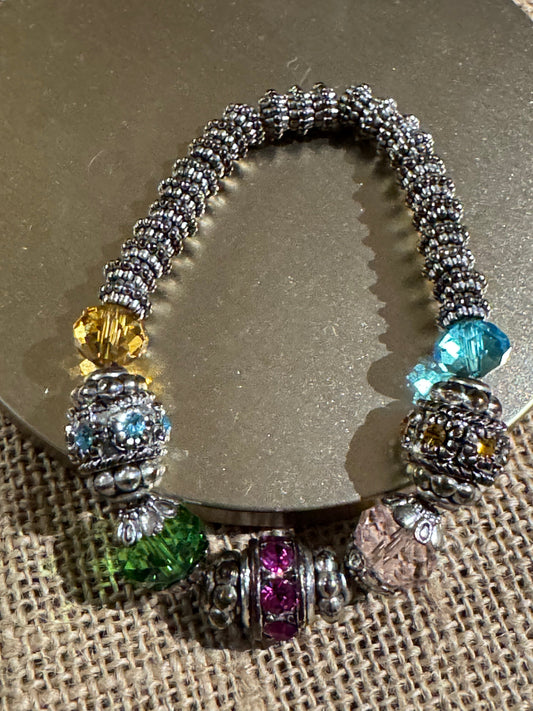 Vintage-Style Multicolored Beaded Stretch Bracelet