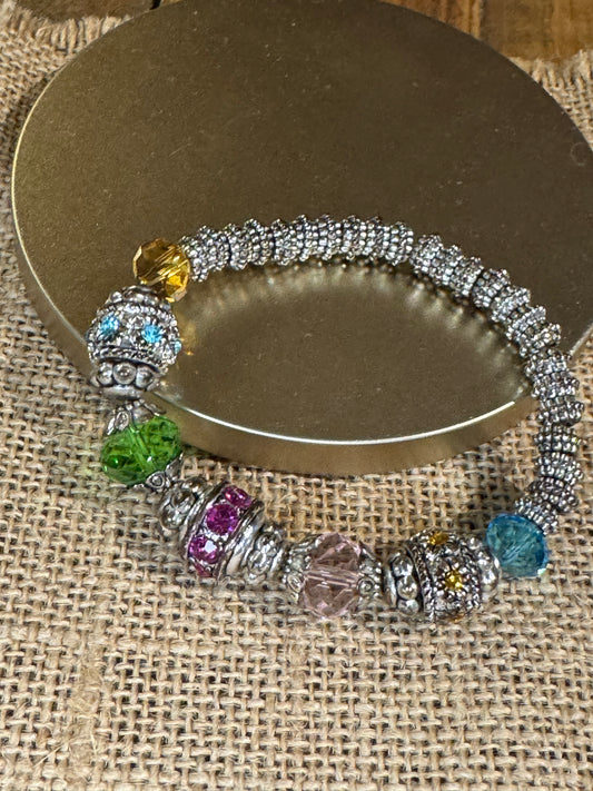 Vintage-Style Multicolored Beaded Stretch Bracelet