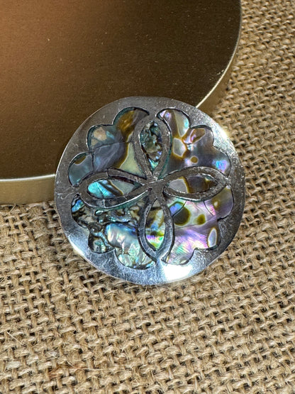 Vintage Mexican Sterling Silver & Abalone Shell Brooch/Pendant