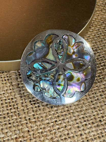 Vintage Mexican Sterling Silver & Abalone Shell Brooch/Pendant