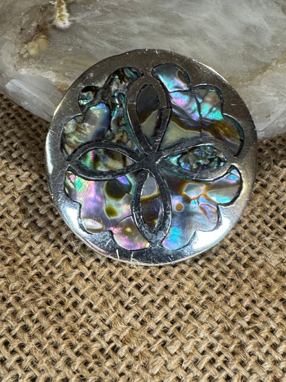 Vintage Mexican Sterling Silver & Abalone Shell Brooch/Pendant