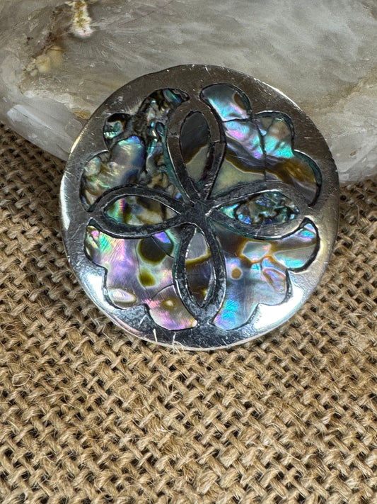 Vintage Mexican Sterling Silver & Abalone Shell Brooch/Pendant