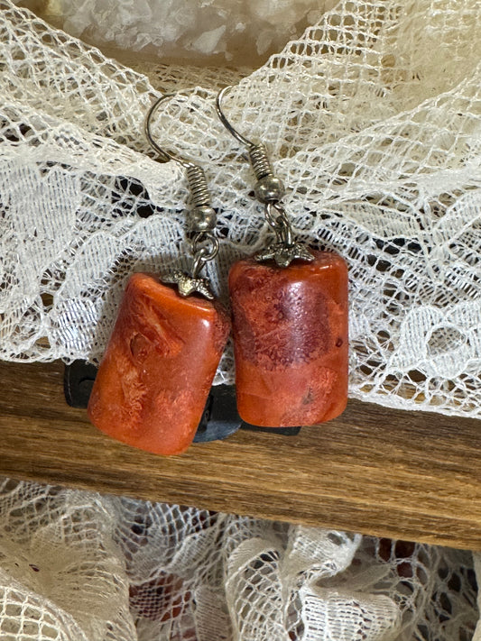 Vintage Red Apple Coral Dangle Earrings