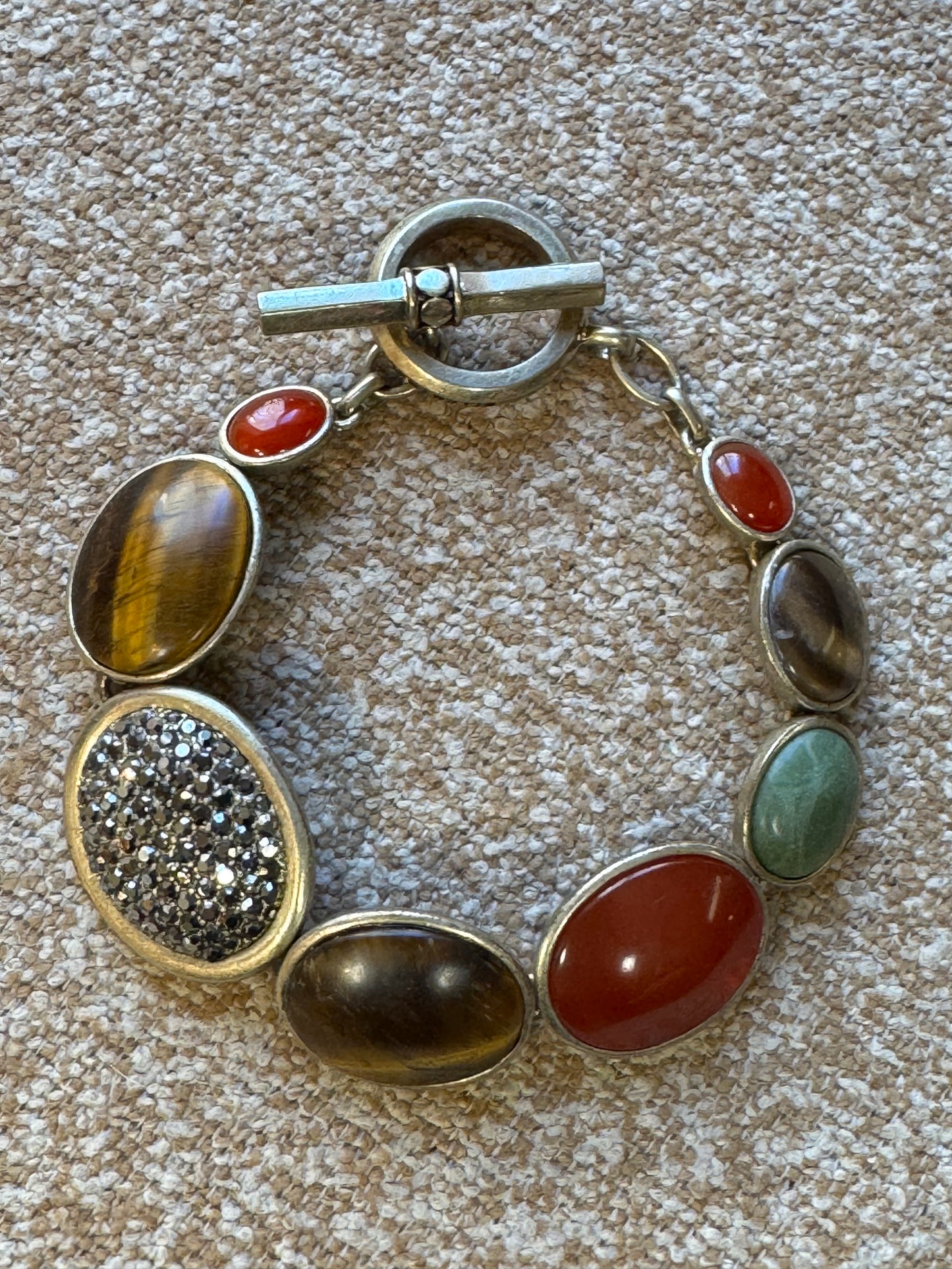Vintage Signed Ellen Tracy Multi-Stone Toggle Bracelet