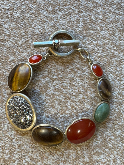 Vintage Signed Ellen Tracy Multi-Stone Toggle Bracelet
