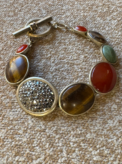 Vintage Signed Ellen Tracy Multi-Stone Toggle Bracelet