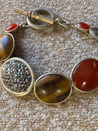 Vintage Signed Ellen Tracy Multi-Stone Toggle Bracelet