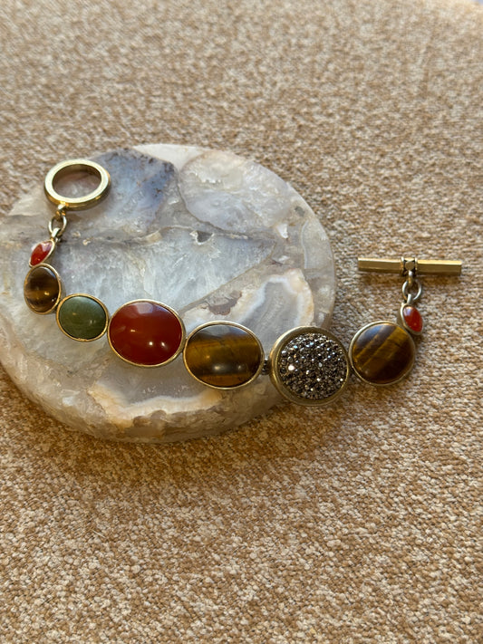 Vintage Signed Ellen Tracy Multi-Stone Toggle Bracelet