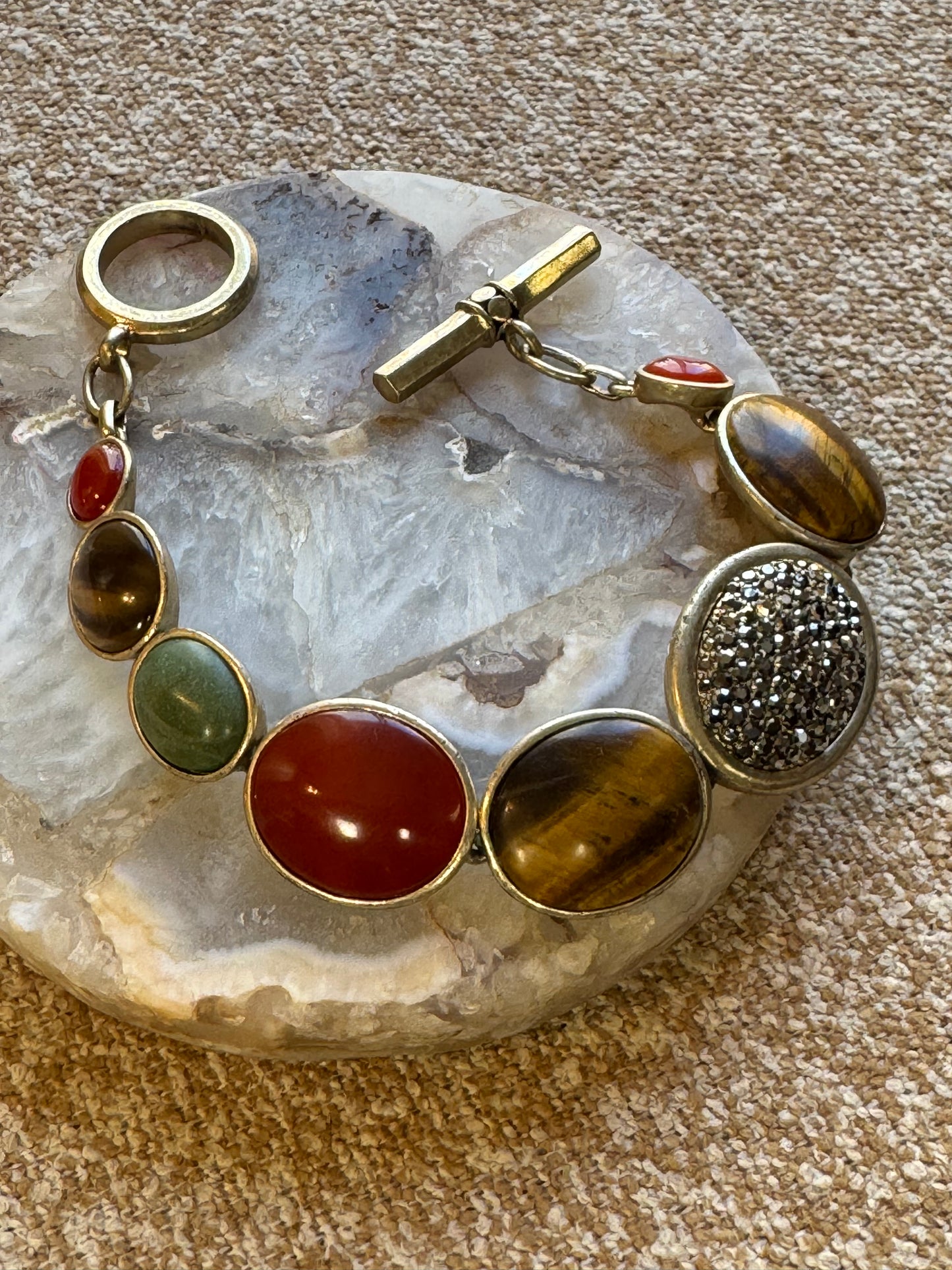 Vintage Signed Ellen Tracy Multi-Stone Toggle Bracelet