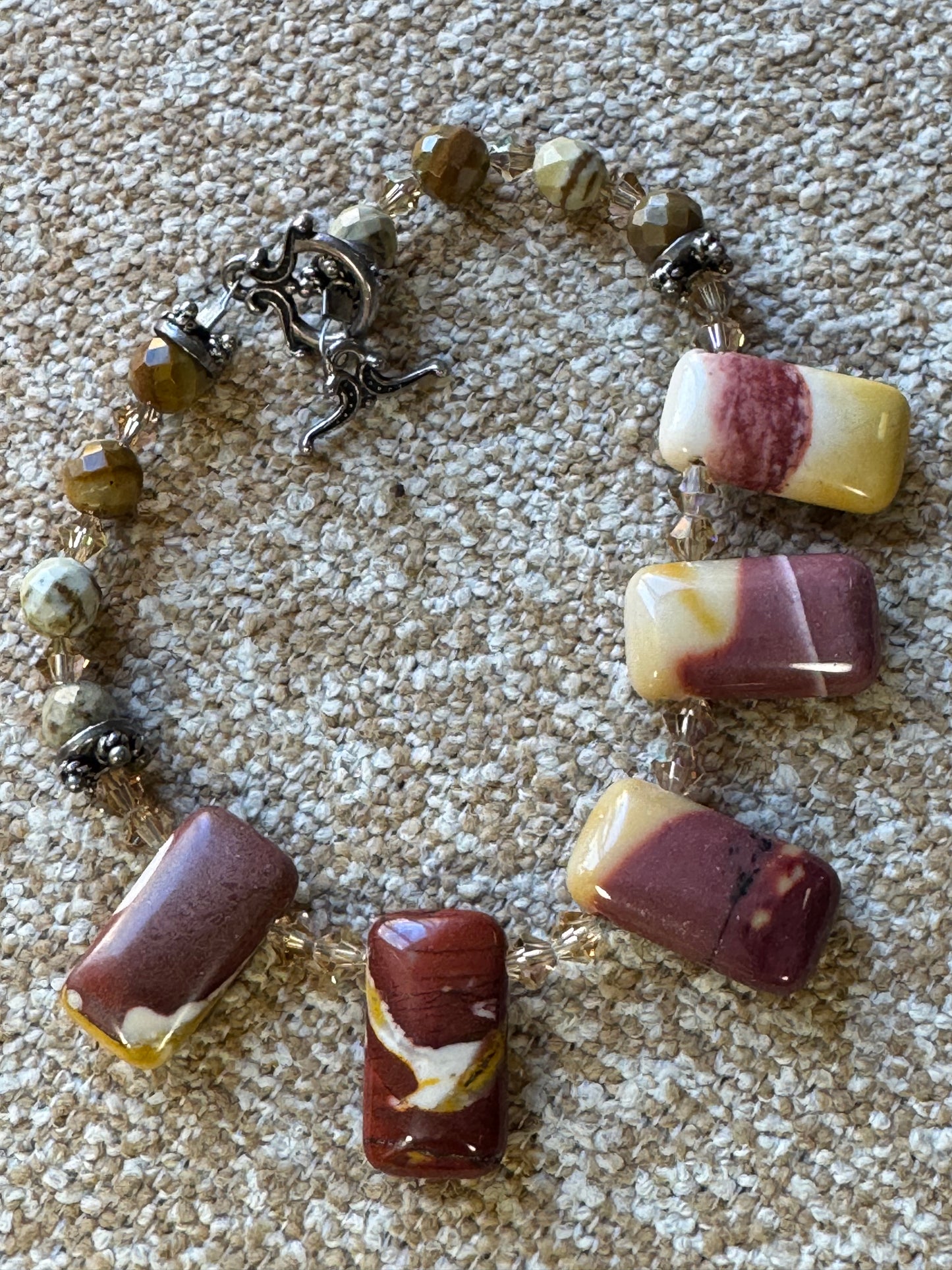 Vintage Mookaite Jasper Beaded Toggle Bracelet