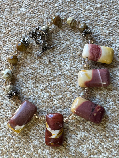 Vintage Mookaite Jasper Beaded Toggle Bracelet