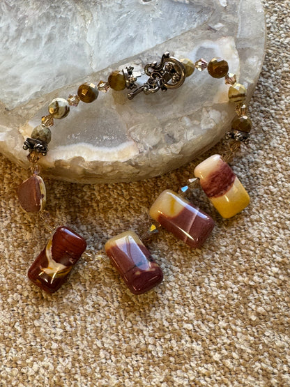Vintage Mookaite Jasper Beaded Toggle Bracelet