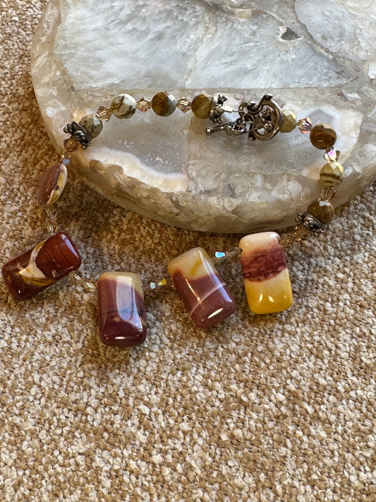 Vintage Mookaite Jasper Beaded Toggle Bracelet