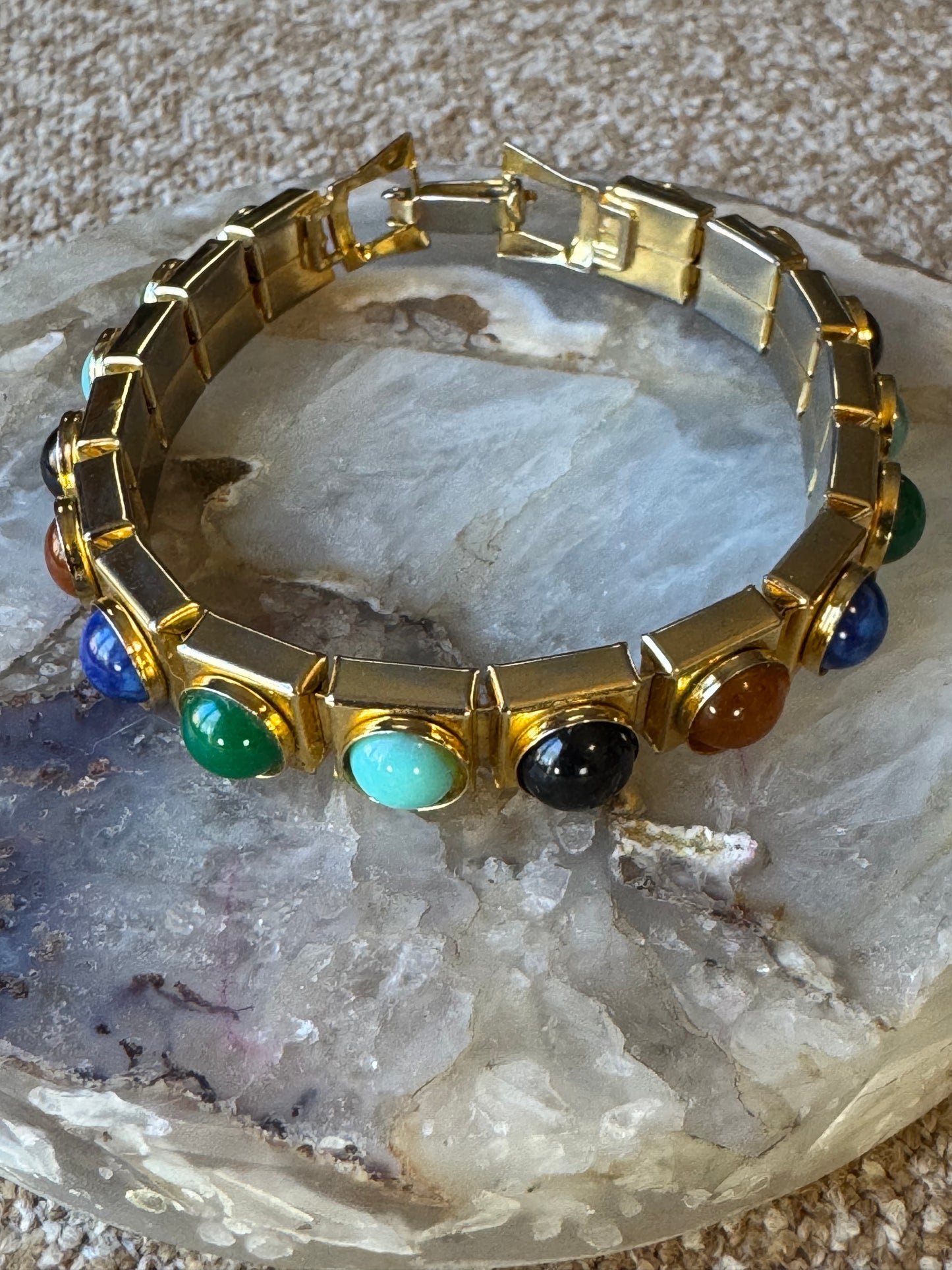 Vintage Gold-Tone Multi-Stone Link Bracelet