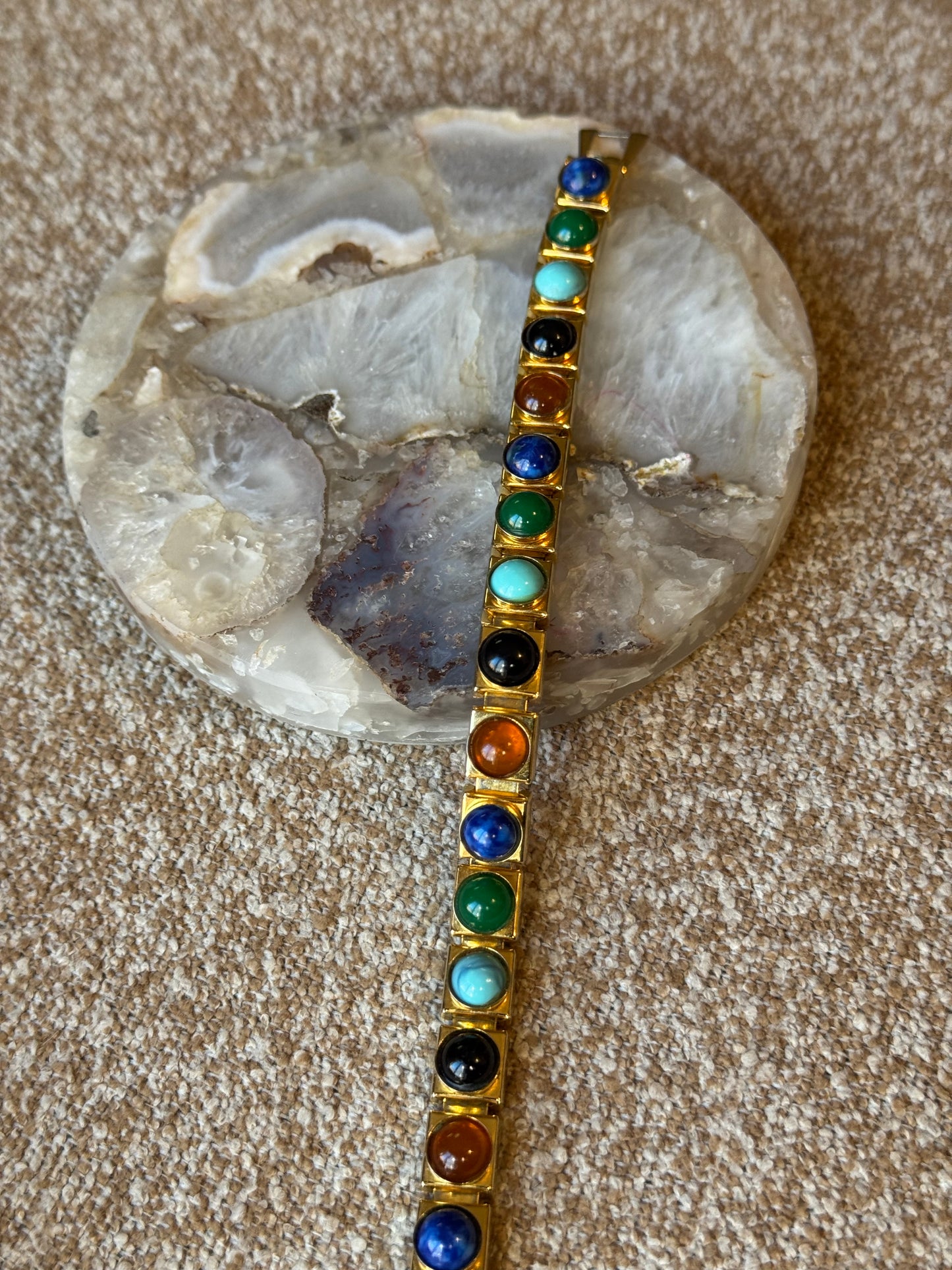 Vintage Gold-Tone Multi-Stone Link Bracelet