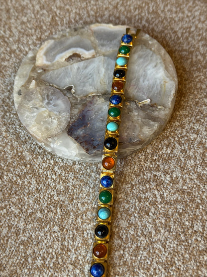 Vintage Gold-Tone Multi-Stone Link Bracelet