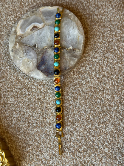 Vintage Gold-Tone Multi-Stone Link Bracelet