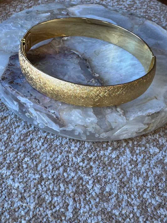 Signed Vintage Monet Textured Gold-Tone Clamper Cuff Bracelet