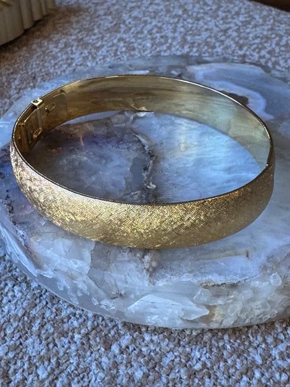 Signed Vintage Monet Textured Gold-Tone Clamper Cuff Bracelet
