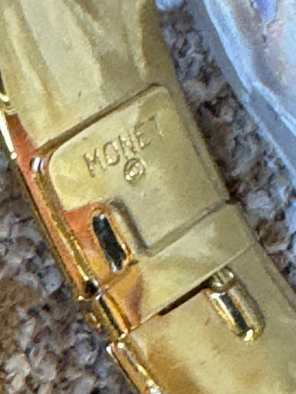 Signed Vintage Monet Textured Gold-Tone Clamper Cuff Bracelet
