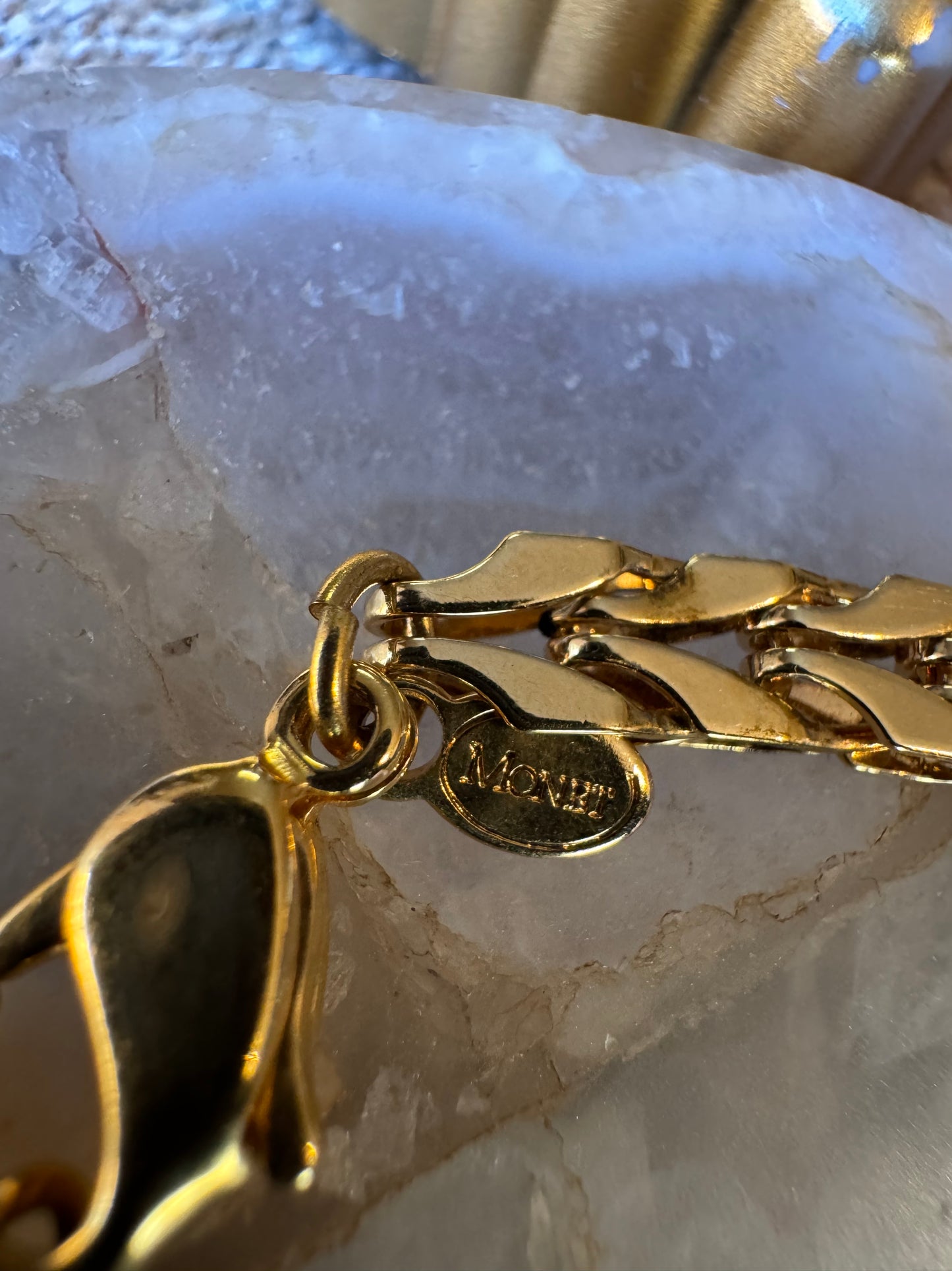 Vintage Signed Monet Gold-Tone Leaf Link Bracelet