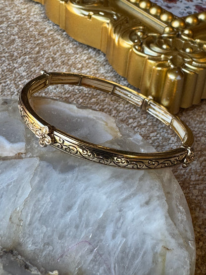 Vintage Ornate Gold-Tone Stretch Bangle Bracelet